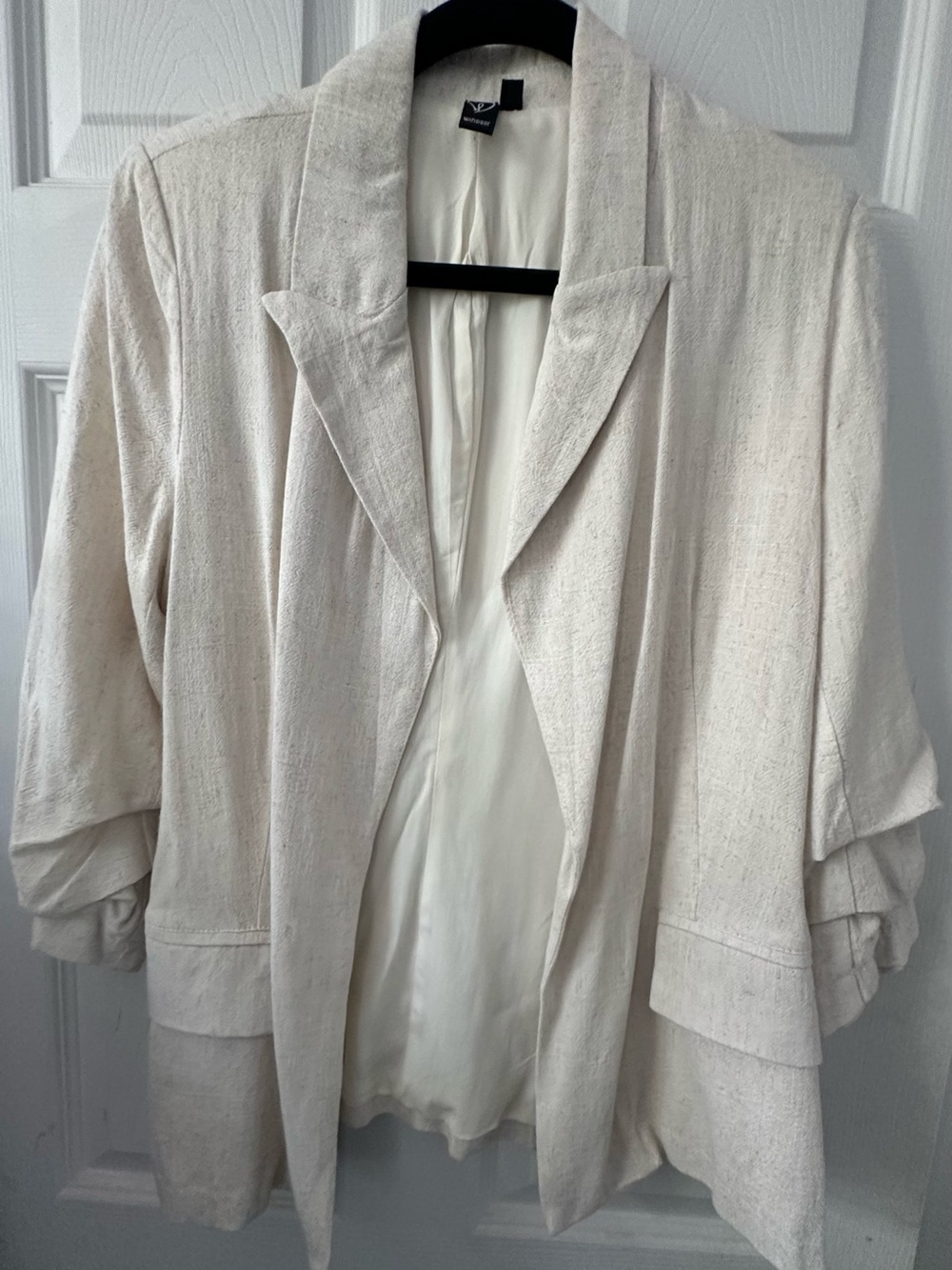 Windsor Cream Open-Front Linen-Texture Blazer